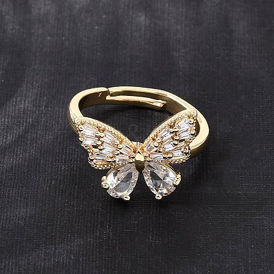 Brass Micro Pave Clear Cubic Zirconia Cuff Open Ring CU-CBA5C10-10G-1