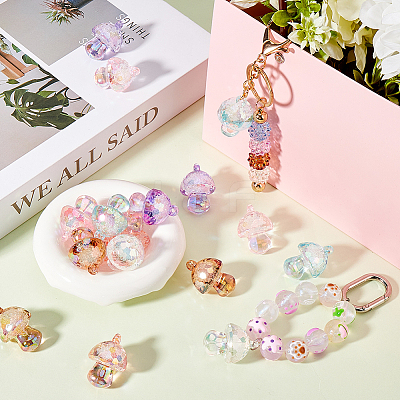 24Pcs 6 Colors Bubble Style Transparent Acrylic Pendants MUSH-SC0001-01-1