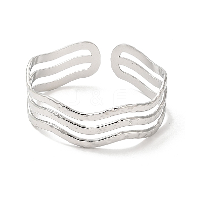 Non-Tarnish 304 Stainless Steel Wave Open Cuff Bangles BJEW-L682-008P-1