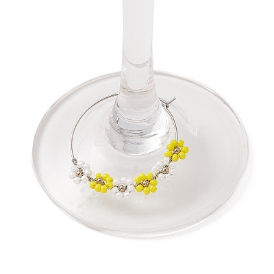 Flower Glass Seed Wine Glass Charms AJEW-JO00189-1