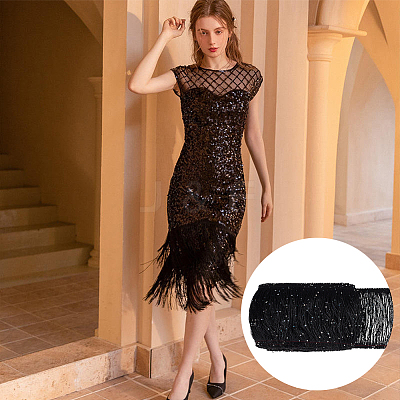 Paillette Tassel Polyester Ribbon Trim OCOR-WH0078-145A-1