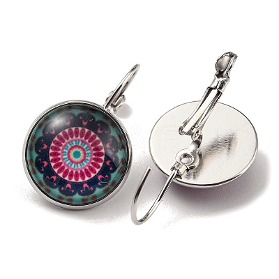 Flower Glass Leverback Earrings with Brass Earring Pins EJEW-Q798-01W-1