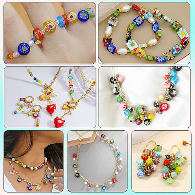 3 Strands Flat Round Handmade Millefiori Glass Beads Strands LAMP-LT0001-15C-1