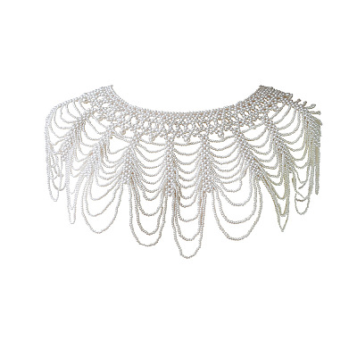 Plastic Imitation Pearl Round Beaded Tassel Bridal Shoulder Chains FS-WGB50AC-01-1