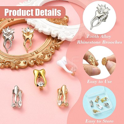6Pcs 6 Colors Tooth Alloy Rhinestone Brooches for Backpack Clothes JEWB-CJ0001-86-1