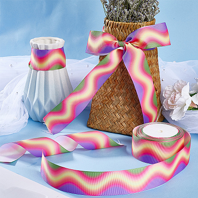 10M Gradient Color Polyester Grosgrain Ribbon OCOR-WH0078-74B-1