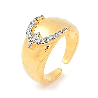 Brass Micro Pave Clear Cubic Zirconia Open Cuff Rings for Women RJEW-R011-03G-02-1