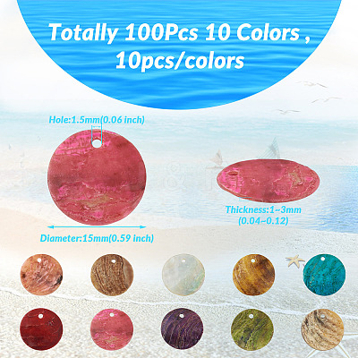 100Pcs 10 Colors Spray Paint Natural Akoya Shell Pendants SHEL-CD0001-01-1