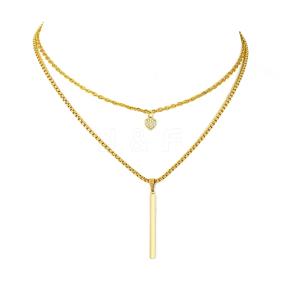 Double Layers Iron & Brass Cubic Zirconia & 304 Stainless Steel Pendant Necklaces NJEW-JN04924-1