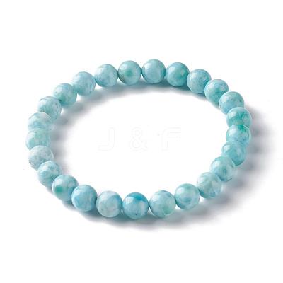 Natural Larimar/Pectolite Round Beaded Stretch Bracelet BJEW-A120-01B-1
