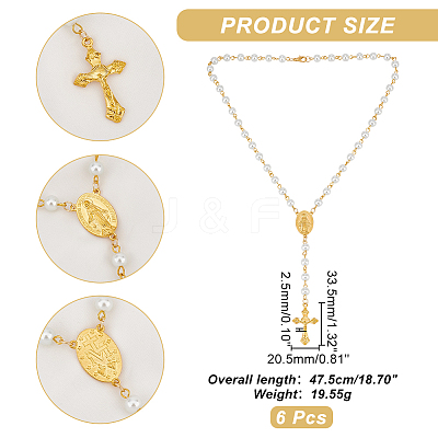 Glass Pearl Rosary Bead Necklace NJEW-PH01480-1