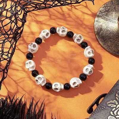 Synthetic Turquoise Beaded Stretch Bracelets BJEW-JB12093-01-1