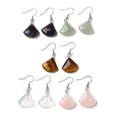 Natural Mixed Gemstone Fan Dangle Earrings EJEW-E296-03P-1