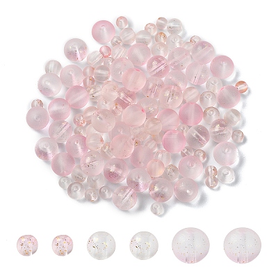 150Pcs 3 Styles Frosted Spray Painted Glass Beads Strands GLAA-YW0004-34E-1