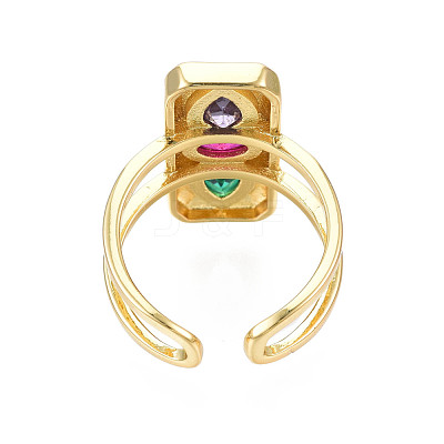 Cubic Zirconia Rectangle Open Cuff Ring RJEW-N037-015-03LG-1