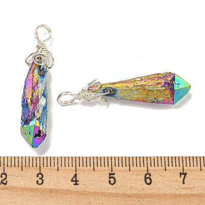 Electroplated Platinum Palted Copper Wire Wrapped Natural Quartz Crystal Pendants G-L133-07H-1