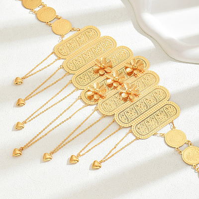 Bohemian Style Alloy Coin Link Chain Flower Body Belly Chains with Heart Tassel for Women WL4695-1