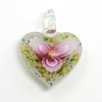 Heart Handmade Lampwork Pendants LAMP-L028-07-1