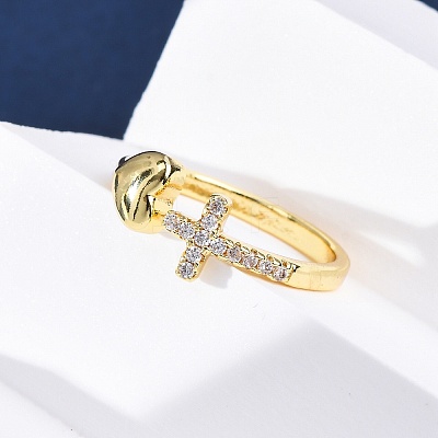 Brass Micro Pave Clear Cubic Zirconia Cuff Rings for Women RJEW-U047-15G-1