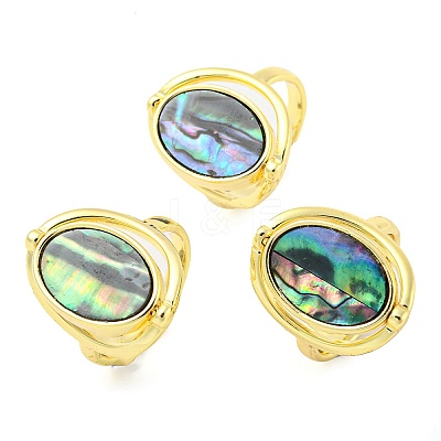 Natural Paua Shell Oval Open Cuff Ring RJEW-H220-05G-1