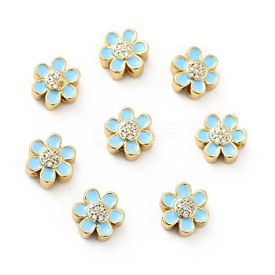 Flower Brass Micro Pave Clear Cubic Zirconia Beads KK-G419-06G-06-1