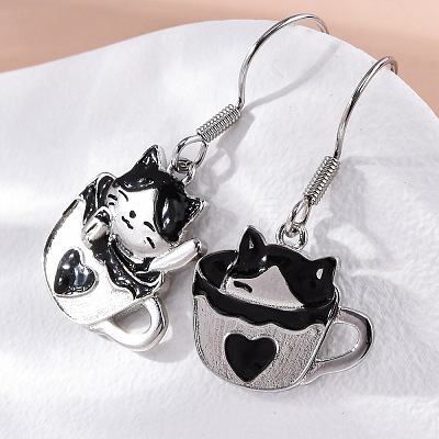 Brass Cat Shape Dangle Earrings EJEW-C130-02P-1