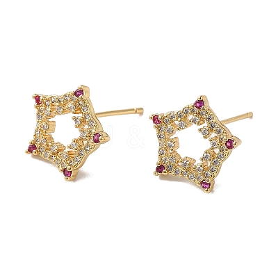 Cubic Zirconia Hollow Star Stud Earrings KK-O142-48G-1