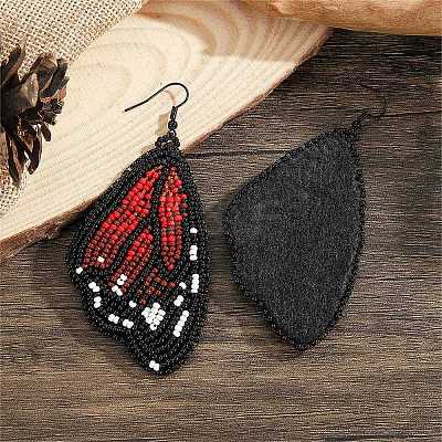 Bohemian Style Green Butterfly Wing Glass Bead Handmade Dangle Earrings TT3969-1