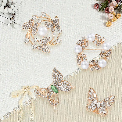 4Pcs 4 Styles Alloy Rhinestone Brooches for Clothes JEWB-CN0001-05-1
