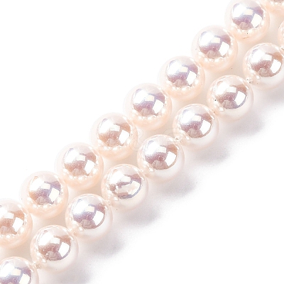 UV Plating Pearlized Glass Pearl Beads Strands GLAA-F128-01A-T02-1
