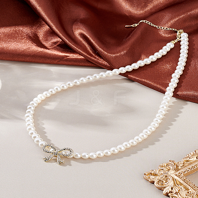 1Pc Alloy Crystal Rhinestone Bowknot Pendant Necklaces NJEW-LP0001-59-1
