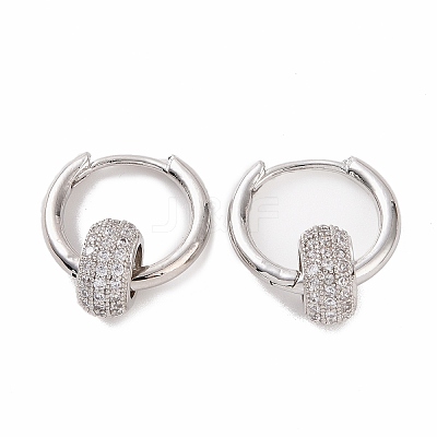 Cubic Zirconia Flat Round Beaded Hoop Earrings EJEW-P225-04P-02-1