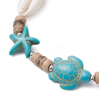 Summer Beach Starfish Turtle Adjustable Anklets AJEW-AN00634-01-1