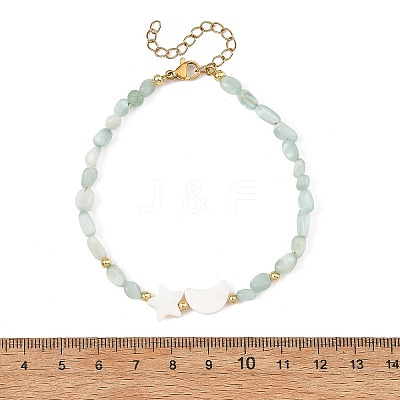 Moon Star Natural Shell and Nuggets Natural Glass Beaded Bracelets BJEW-JB14483-1