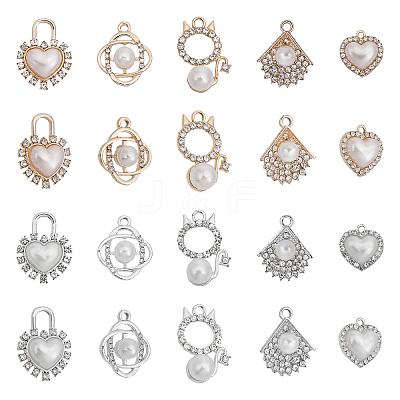 20Pcs 10 Style Alloy Rhinestone Pendants ALRI-CA0001-13-1