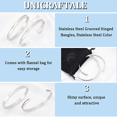 4Pcs 2 Styles Egg Shaped 201 Stainless Steel Grooved Hinged Bangles STAS-UN0048-69-1