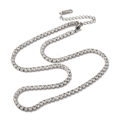 3MM 304 Stainless Steel Rhinestone Cup Chain Necklaces for Women NJEW-G175-01P-02-1