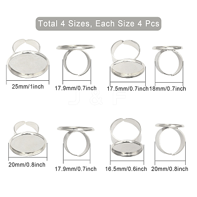 16Pcs 4 Size Adjustable Brass Finger Rings Components KK-CA0002-22S-1