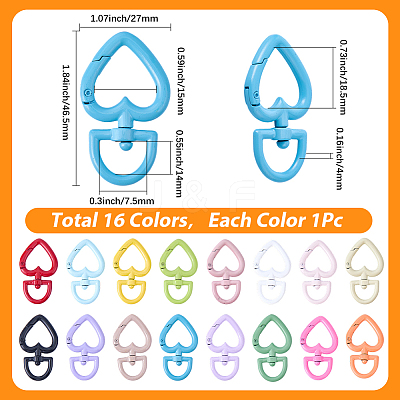 16Pcs 16 Colors Zinc Alloy Swivel Snap Hook Clasps FIND-SP0005-55-1