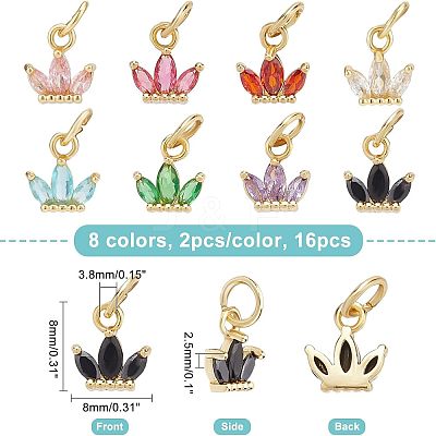 16Pcs 8 Colors Brass Cubic Zirconia Charms FIND-FH0003-78-1