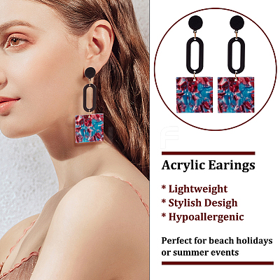 6 Pairs 6 Style Oval & Square & Donut Acrylic Dangle Stud Earrings EJEW-AN0003-36-1