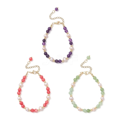 Adjustable Natural Quartz and Freshwater Pearl Beads Bead Bracelets BJEW-JB13031-1