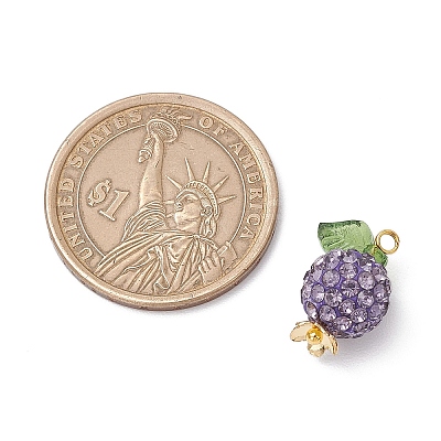 Pave Disco Ball Beads with Transparent Acrylic Charms and 304 Stainless Steel Bead Caps and Brass Ball Head pins Pendants X-PALLOY-TA00243-1