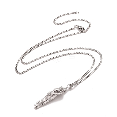 Brass Human Hug Pendant Necklace with 201 Stainless Steel Curb Chains for Women LS-NJEW-I114-01P-1