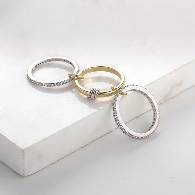 Stainless Steel Micro Pave Clear Cubic Zirconia Stackable Finger Rings WGD96BD-03-1