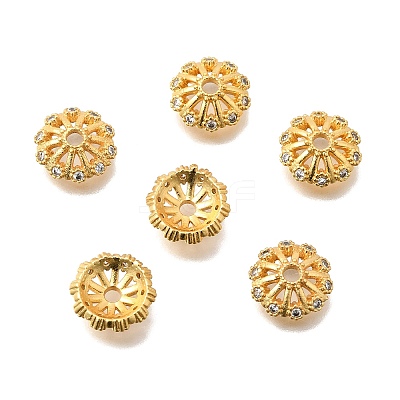 Brass Micro Pave Clear Cubic Zirconia Bead Caps KK-G600-02G-1