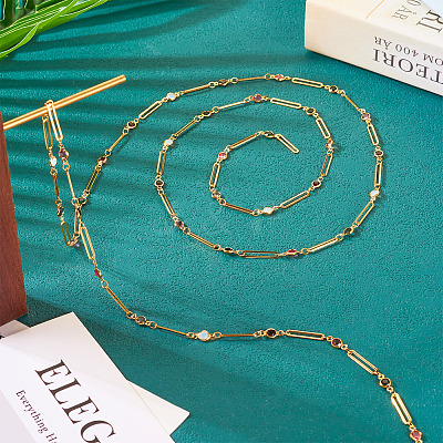 1 Bag Real 16K Gold Plated Brass Oval & Flat Round Glass Link Chains CHC-TA0001-22-1