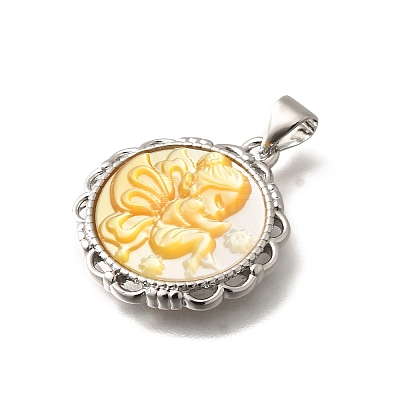 Brass with Natural Shell Carved Pendants KK-Z091-07P-03-1