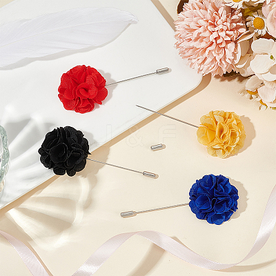 4Pcs 4 Colors Flower Polyester Lapel Pin Brooches for Men JEWB-FG0001-21-1