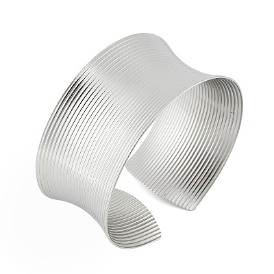 304 Stainless Steel Wide Open Cuff Bangles for Women BJEW-K230-03A-P-1